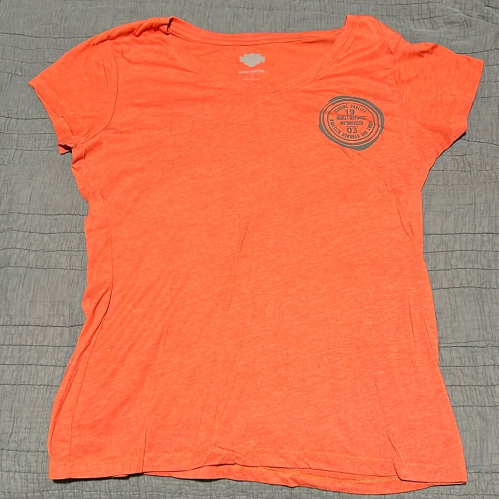 Women’s orange Harley Davidson shirt
